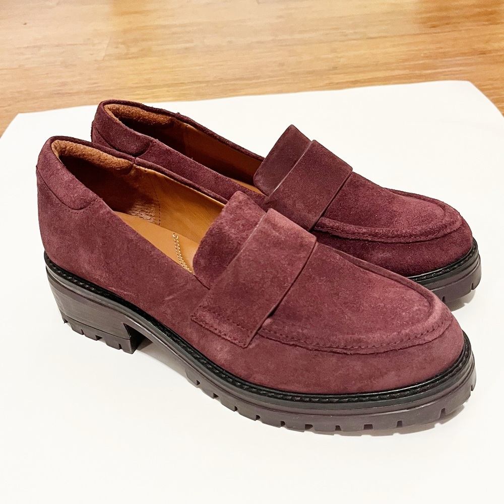 Gentle Souls Kenneth Cole Brenda Suede Leather Lug Chunky Loafer in Bordeaux. 10
